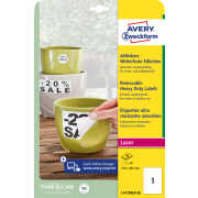 Etikety polyesterové veľmi odolné 210x297mm Avery A4 biele odnímateľné 20 hárkov