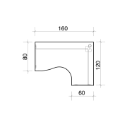 Pracovný stôl Flex, ergo, ľavý, 160x75,5x120 (80x60) cm, orech/kov