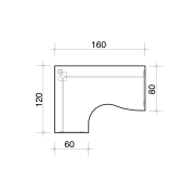 Pracovný stôl Flex, ergo, pravý, 160x75,5x120 (60x80) cm, buk/kov