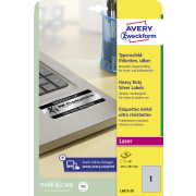 Etikety polyesterové veľmi odolné 210x297mm Avery A4 strieborné 20 hárkov