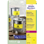Etikety polyesterové veľmi odolné 210x297mm Avery A4 žlté 20 hárkov