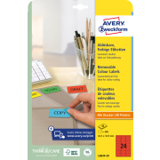 Etikety Avery odnímateľné 63,5x33,9 mm, červené