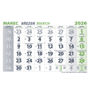 Nástenný kalendár 3-mesačný špirálový - Biely 2026